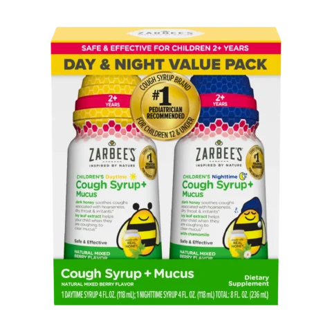 Zarbee’s Kids Cough + Mucus Day & Night (Bộ 2 chai 118 ml – cho bé 2–6 tuổi)